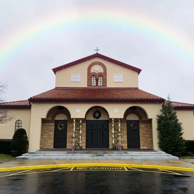 Rainbow over the front of St. Nicholas Church
