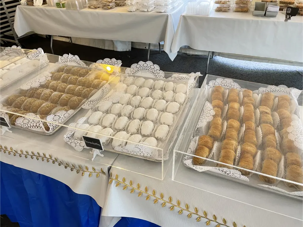 Trays of Greek pastries and cookies